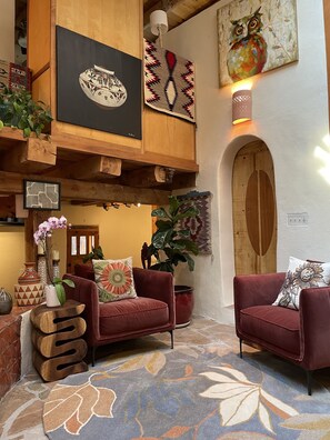 Sunlit atrium and living room