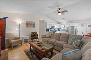 Gather the family for a movie night in this comfy living room.