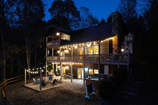 Evening view of our beautiful cabin.  