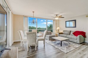 The sleeper sofa comes with a queen memory foam mattress, allowing for a total of 4 guests to enjoy this condo.