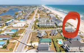 Short paved walk to the public access point circled in red