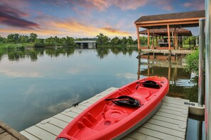 2 person kayak and low profile floating dock for easy loading and launching.