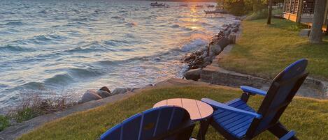 Looking west at sunset on a wavy evening, early June.