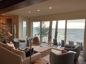 Living room seating area & front row seats to sunsets and North Manitou Island