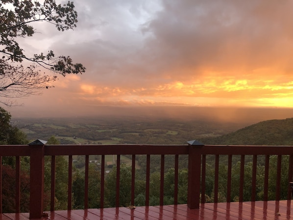 Fall sunset on a rainy evening.