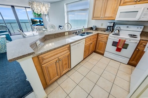 Large kitchen Area with Full Sized Appliances, View of the Ocean!