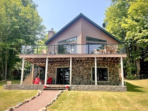 Lakeside view of the cabin