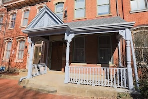A shot of the historic front of the building