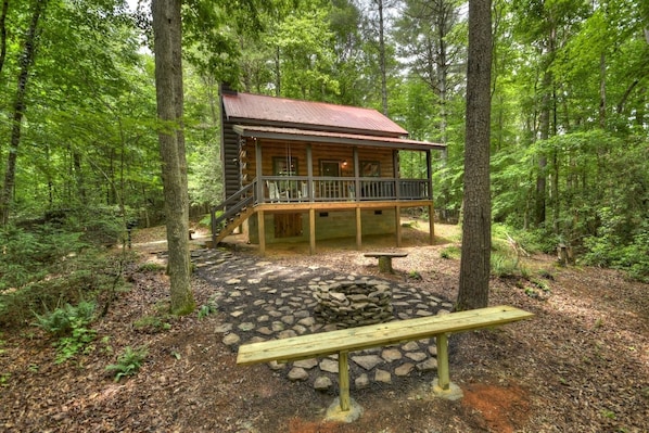 Custom Built Firepit at Front of cabin