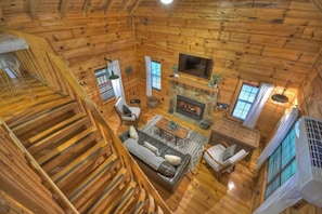 View of living room from loft