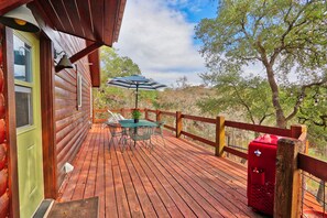 Large back deck with hill country views