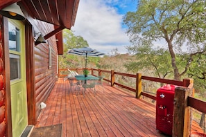 Large back deck with hill country views