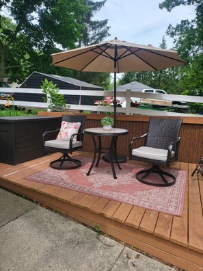 side deck is a perfect place for morning coffee or a book