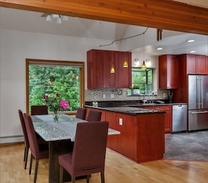 Spacious dining room and serving area.