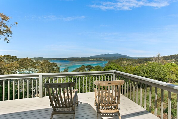 View from the back deck looking across Wagonga Inlet towards Gulaga