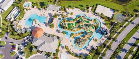 Drone photo of the Hideaway Club at Story Lake Resort