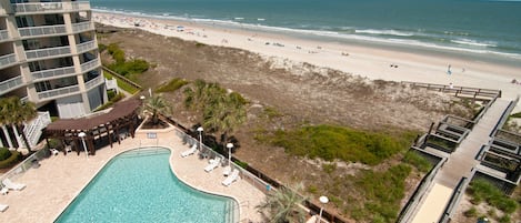 Pool, spa and boardwalk view from the balcony.  The best of many great views!!