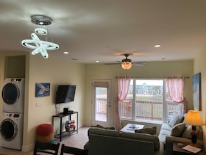 Front entrance view of dining and living room