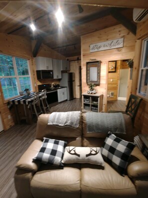 Living room, dining room, & kitchen