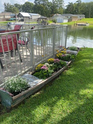 Colorful mums to enjoy by the dock.
