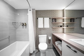 The 4-piece bathroom comes equipped for your convenience.