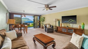 Hanalei Bay Resort #6203 - Ocean & Mountain View Living Room & Lanai - Parrish Kauai