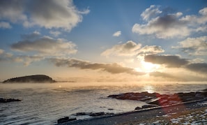 Sunrise on Frenchman Bay and the Atlantic Ocean from Devilstone.