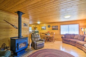 Living Room | Wood-Burning Stove | Stairs Required for Access