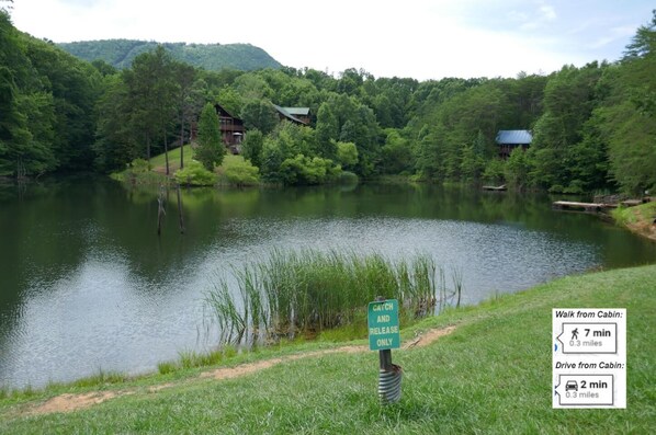 This catch and release fishing pond is the next block over! Relax by the pond!