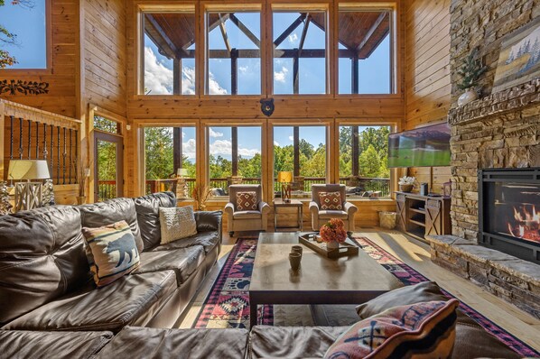 Breathtaking experience with expansive vistas seen thru towering glass windows.