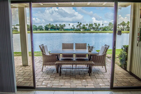 The view from inside that makes the patio look endless!  Comfortable seating for 6-7 people!