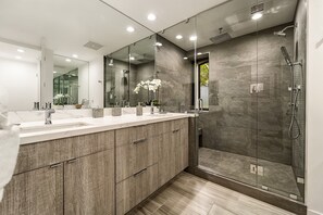 Bathroom with Oversized Walk-in Shower and Double Sinks