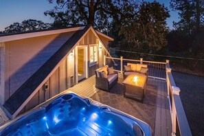 Close up of hot tub and fire table