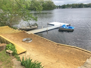 Our upper level beach and firepit are not affected by water levels!