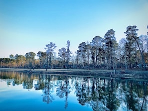 bank of the lake house is on the right. 