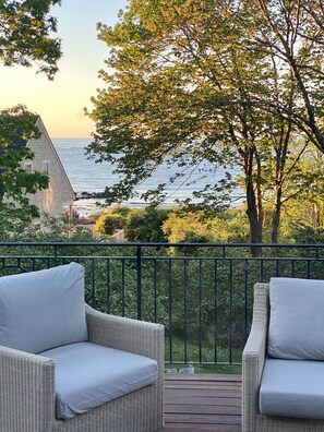 Beautiful ocean views from the furnished porch.