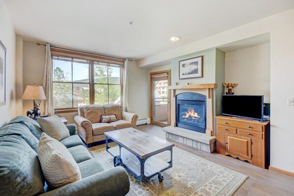 Main living area with fantastic ski base views