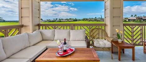 Pili Mai Resort at Poipu #06E - Covered Seating Lanai with Golf Course Views - Parrish Kauai