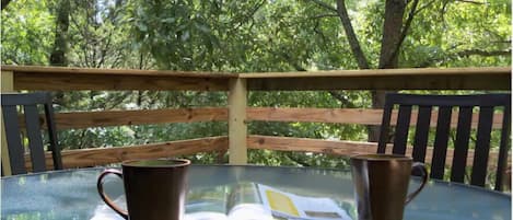 Outdoor table on front deck.