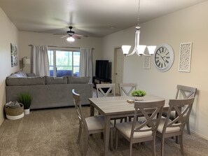 View of dining and living areas