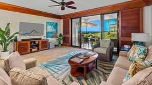 Poipu Kapili Resort #47 - Ocean View Living Room & Lanai - Parrish Kauai