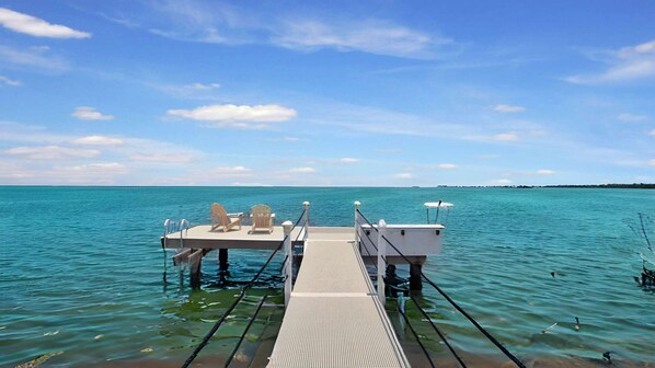 Dock is strictly for lounging & ocean views, NO BOATS ALLOWED HERE DUE THE DEPTH OF THE WATER.
