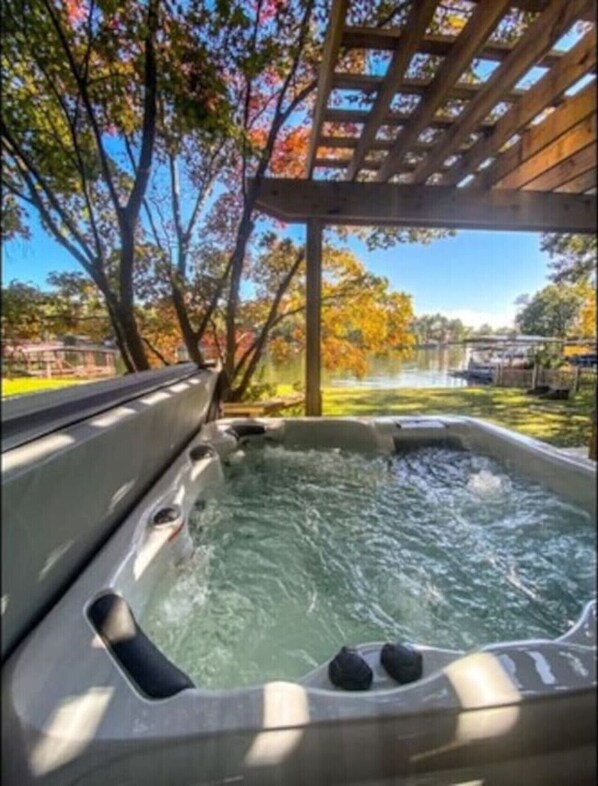 Hot tub has a great view of the lake