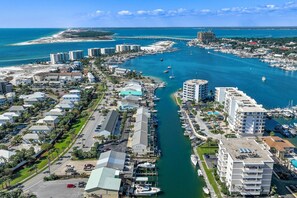 Holiday Isle Townhome in Destin Harbor leading to the Gulf of Mexico and the Choctawhatchee Bay in the background!