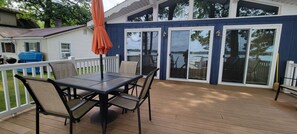 Spacious 30-foot composite board deck facing the lake.
