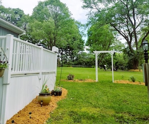 Arbor and new garden added with site lines to the firepit