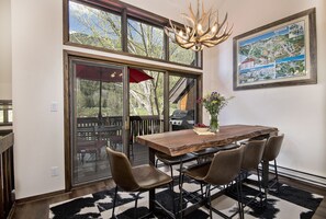 Dining room that opens up to a protected patio