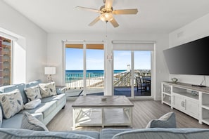 Gulf Front Living Area with Sleeper Sofa