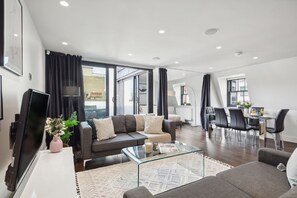 The open-plan living, kitchen and dining area