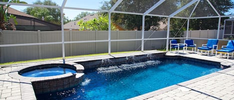 Spacious swimming pool area with Spa